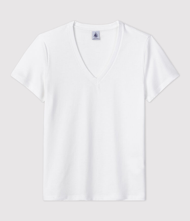 Tee-shirt LE DROIT col V en coton Femme blanc ECUME