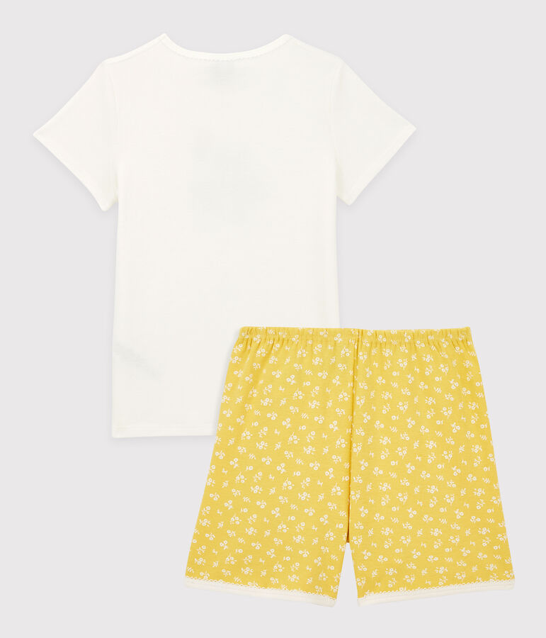 Pyjacourt fleurs petite fille en coton blanc/jaune