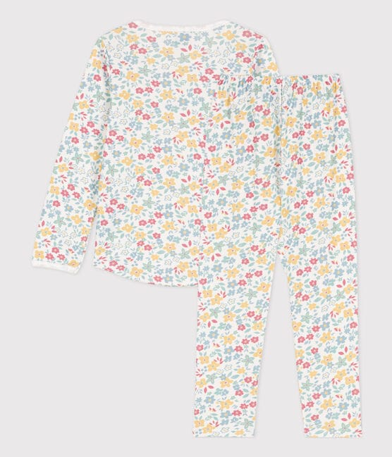 Pyjama fleurs en coton petite fille blanc MARSHMALLOW/blanc MULTICO