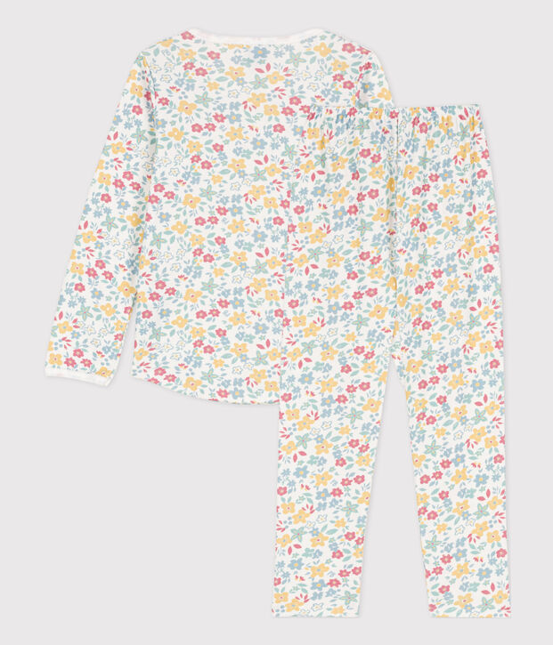 Pyjama fleurs en coton petite fille blanc/multicouleur