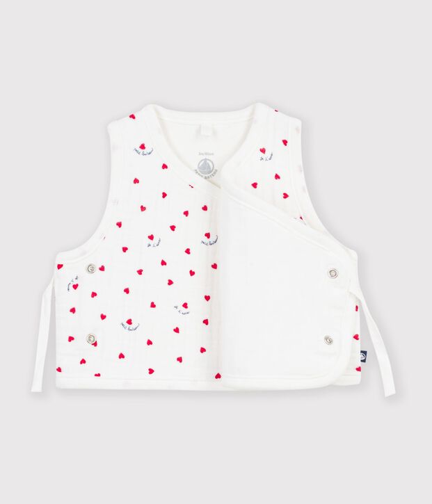 Gilet b&eacute;b&eacute; en gaze de coton sans manche imprim&eacute; petit c&oelig;urs blanc/multicouleur