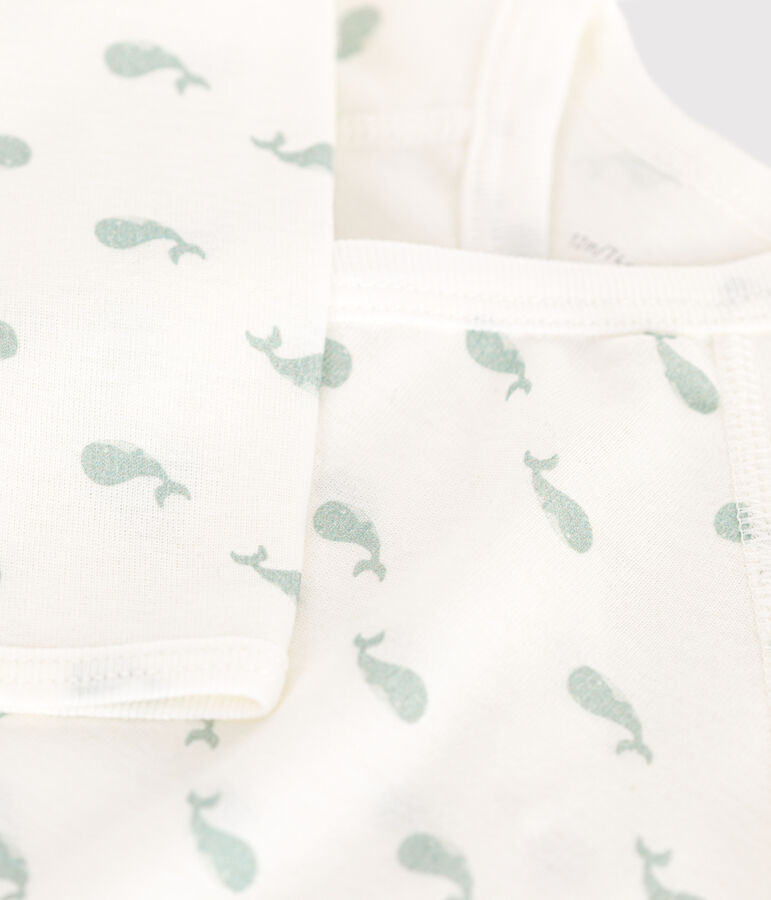 Body crois&eacute; manches longues en coton b&eacute;b&eacute; blanc MARSHMALLOW/ HERBIER