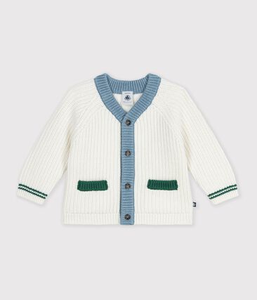 Cardigan bébé en tricot laine et coton à détails contrastés