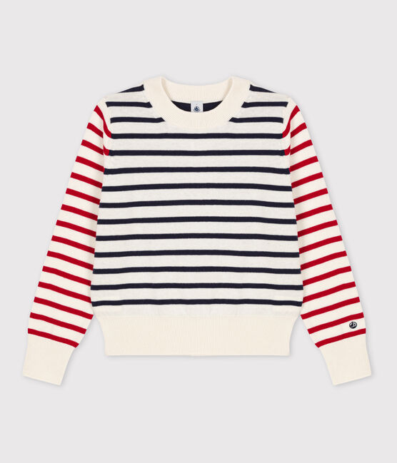 Pull en laine et coton marinière Femme blanc MARSHMALLOW/blanc MULTICO