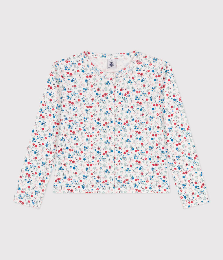 Cardigan enfant en coton fleuri blanc MARSHMALLOW/blanc MULTICO