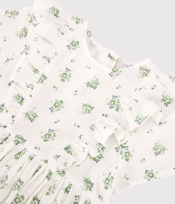 Robe imprimée en gaze de coton bio enfant fille blanc MARSHMALLOW/blanc MULTICO
