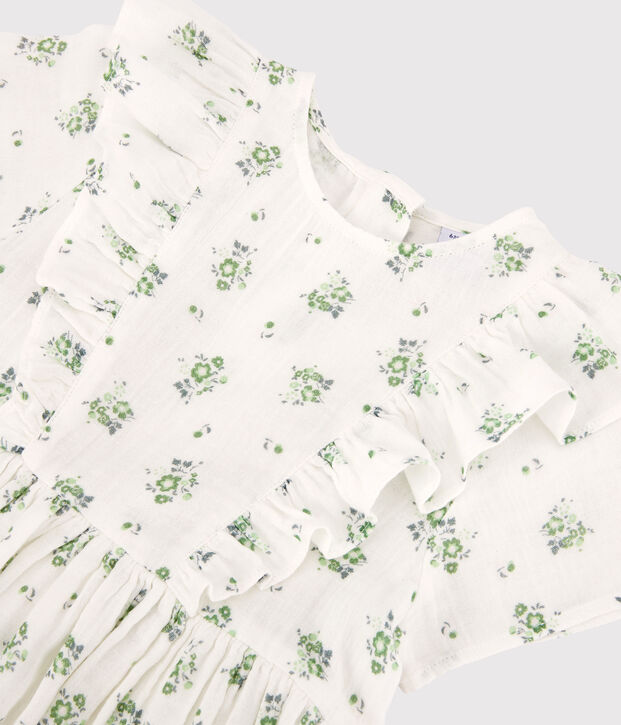 Robe imprim&eacute;e en gaze de coton bio enfant fille blanc/multicouleur