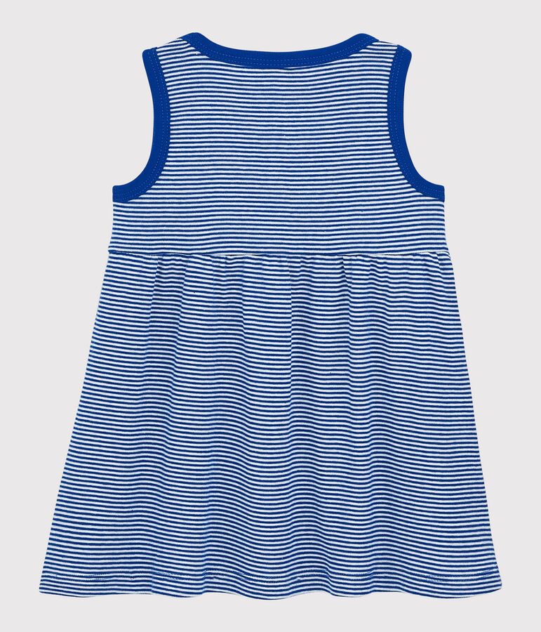 Robe ray&eacute;e sans manches en c&ocirc;te b&eacute;b&eacute; fille bleu SURF/blanc MARSHMALLOW
