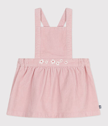 Robe bébé en velours côtelé brodé de fleurs à la ceinture