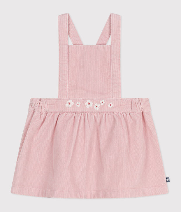 Robe b&eacute;b&eacute; en velours c&ocirc;tel&eacute; brod&eacute; de fleurs &agrave; la ceinture rose clair