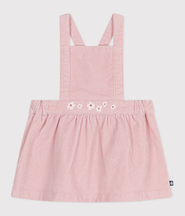 Robe b&eacute;b&eacute; en velours c&ocirc;tel&eacute; brod&eacute; de fleurs &agrave; la ceinture rose JOLI