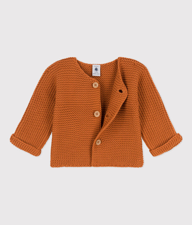 Cardigan b&eacute;b&eacute; tricot point mousse en coton marron