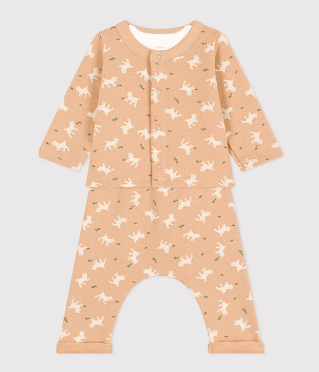 Ensemble en molleton imprim&eacute; b&eacute;b&eacute; beige/multicouleur