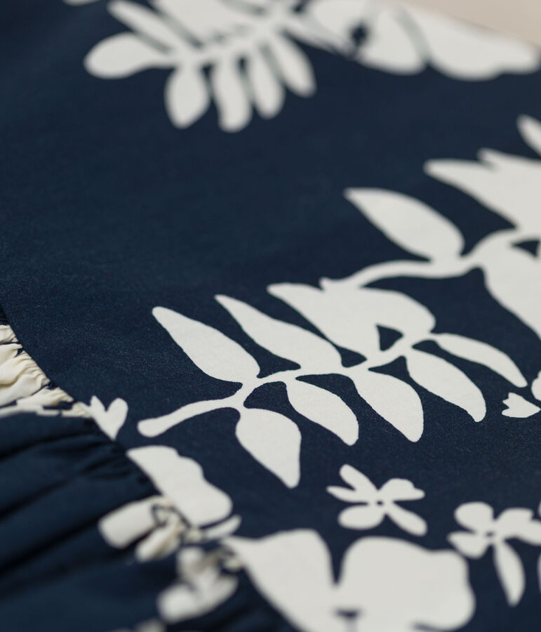 Robe manches courtes en popeline enfant fille bleu MEDIEVAL/blanc MARSHMALLOW