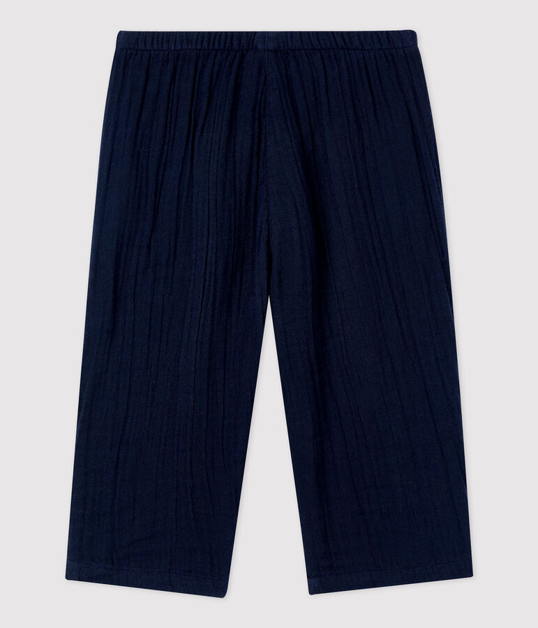 Pantalon en gaze de coton bio b&eacute;b&eacute; bleu SMOKING