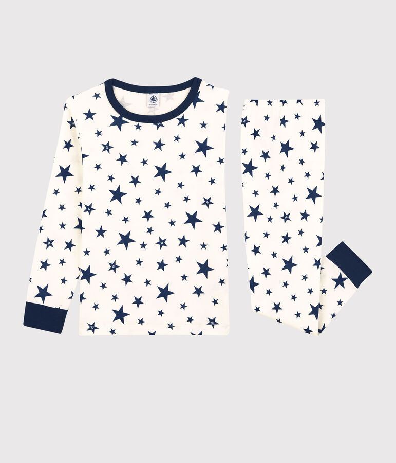 Pyjama &eacute;toiles en coton enfant blanc MARSHMALLOW/bleu MEDIEVAL