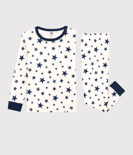Pyjama étoiles en coton enfant blanc MARSHMALLOW/bleu MEDIEVAL