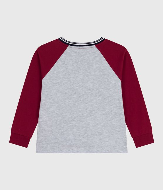 Tee-shirt enfant manches longues en coton uni gris FUMEE/ AMARANTE
