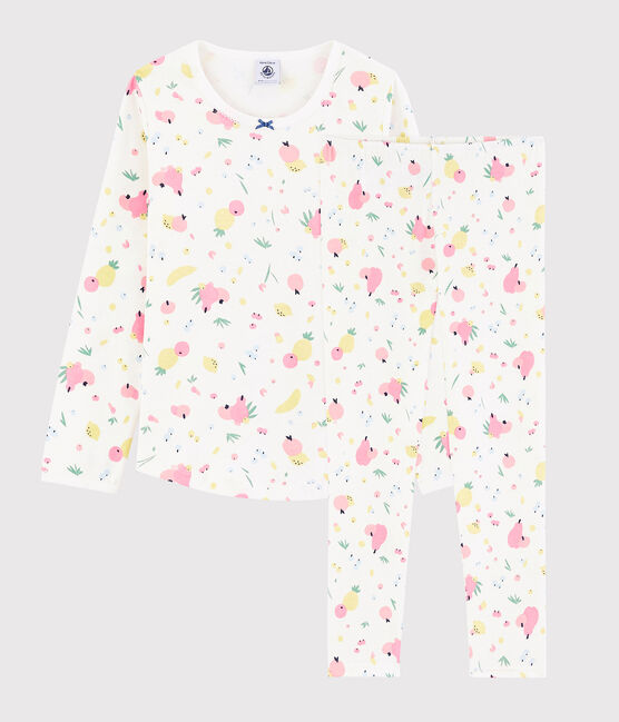 Pyjama imprimé fruits d'été petite fille en coton biologique blanc MARSHMALLOW/blanc MULTICO