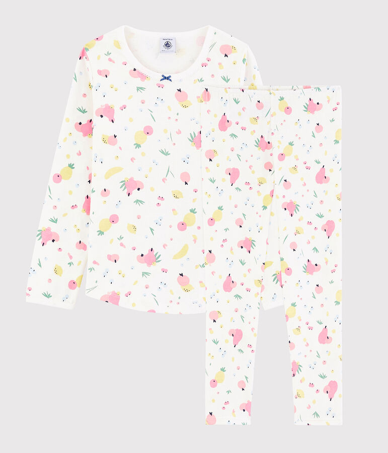 Pyjama imprim&eacute; fruits d'&eacute;t&eacute; petite fille en coton biologique blanc MARSHMALLOW/blanc MULTICO