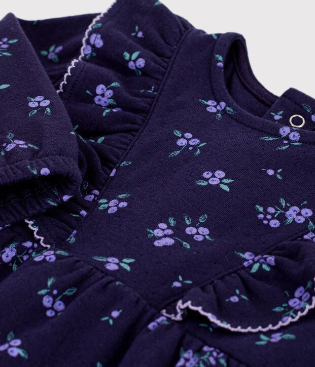 Robe b&eacute;b&eacute; en coton manches longues imprim&eacute;e &agrave; fleurs bleu/multicouleur