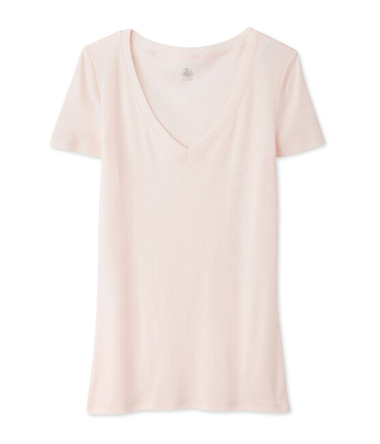 Tee shirt manches courtes col v femme rose FLEUR