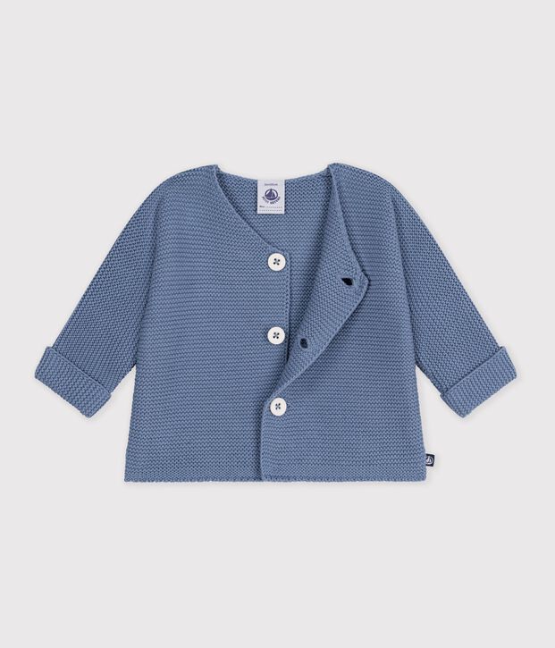 Cardigan b&eacute;b&eacute; tricot point mousse en coton uni bleu