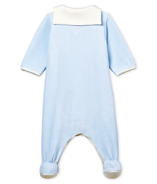 Bodyjama b&eacute;b&eacute; gar&ccedil;on en velours milleraies bleu/blanc