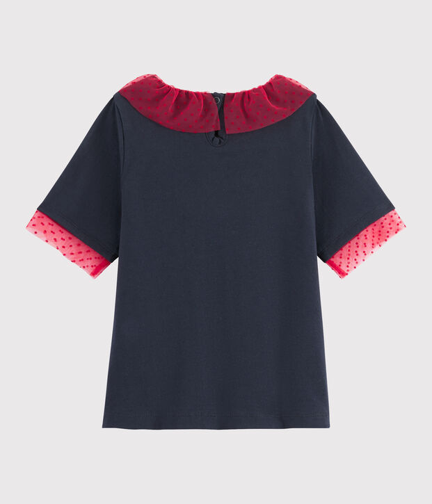 Tee-shirt brod&eacute; enfant fille bleu marine