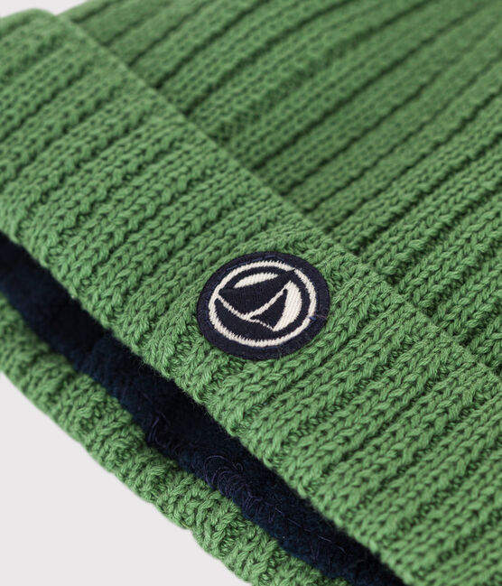 Bonnet bébé en tricot doublé en polaire vert PALMERAIE