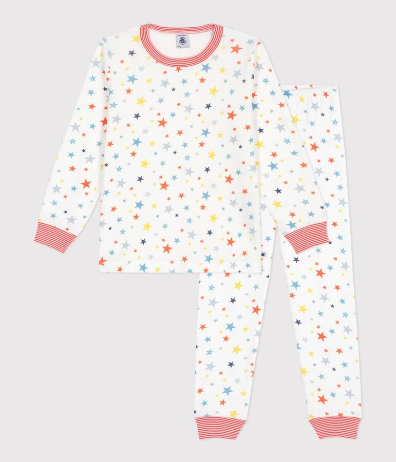 Pyjama enfant en coton imprim&eacute; &eacute;toiles blanc/multicouleur