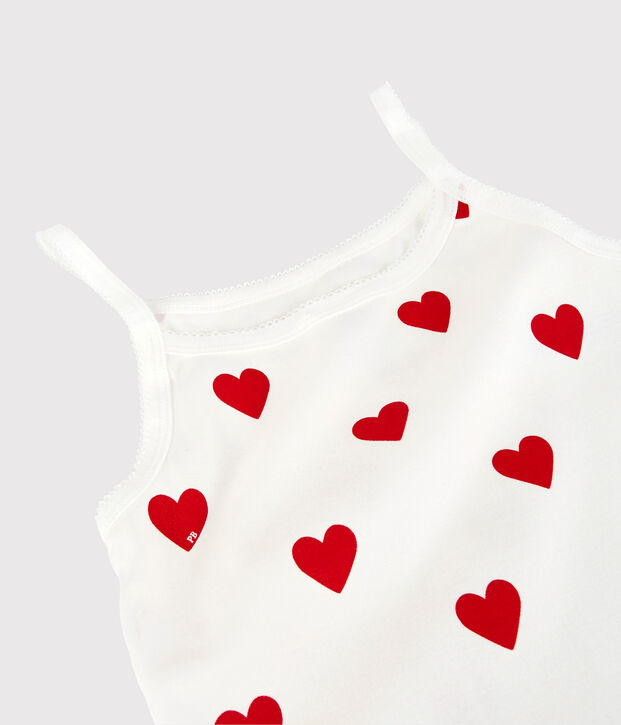 Chemise &agrave; bretelles en coton &agrave; coeurs Femme blanc/rouge