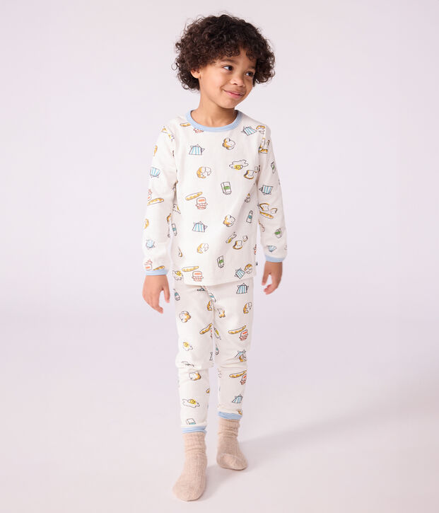 Pyjama enfant en tubique imprim&eacute; petit d&eacute;jeuner blanc/multicouleur