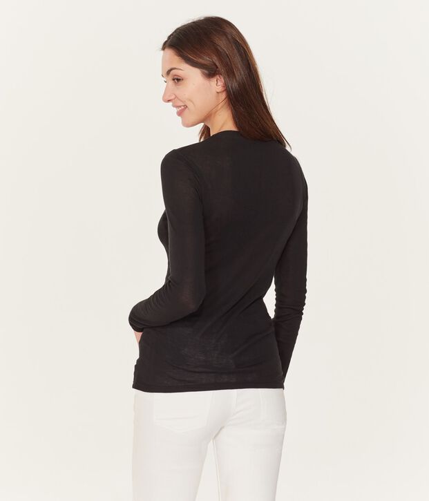 Tee shirt manches longues col danseuse femme noir