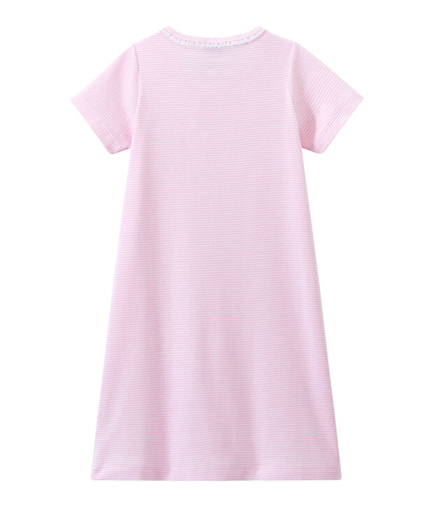 Chemise de nuit fille ray&eacute;e milleraies rose/blanc