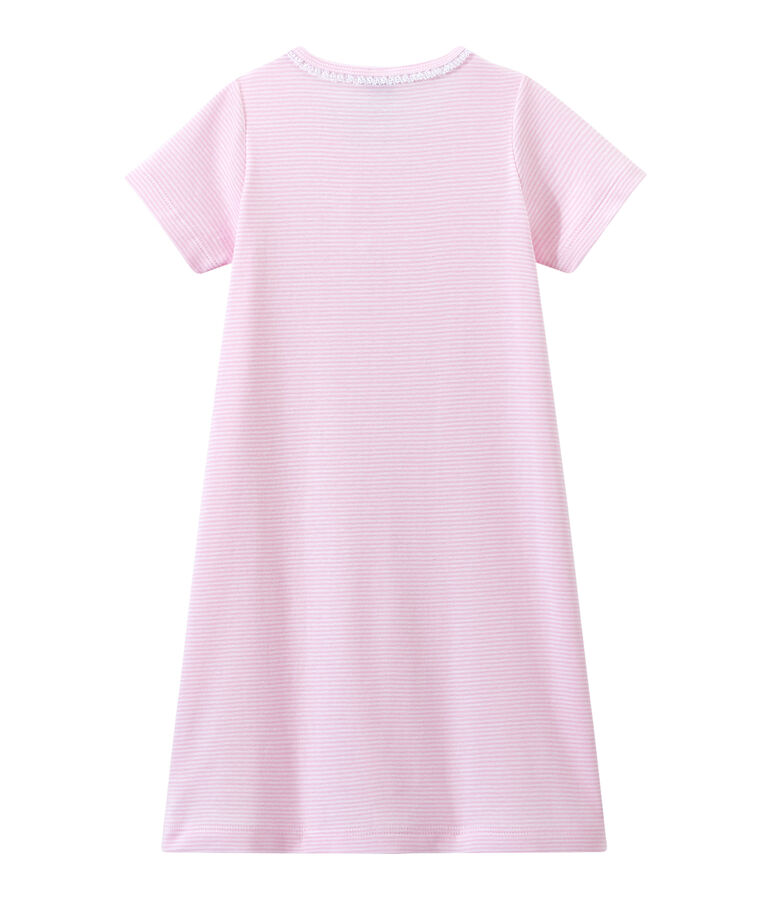Chemise de nuit fille ray&eacute;e milleraies rose/blanc