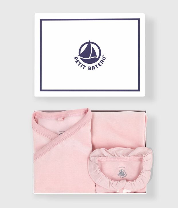 Ensemble cadeau b&eacute;b&eacute; 2 pi&egrave;ces en velours et body imprim&eacute; c&oelig;urs rose clair