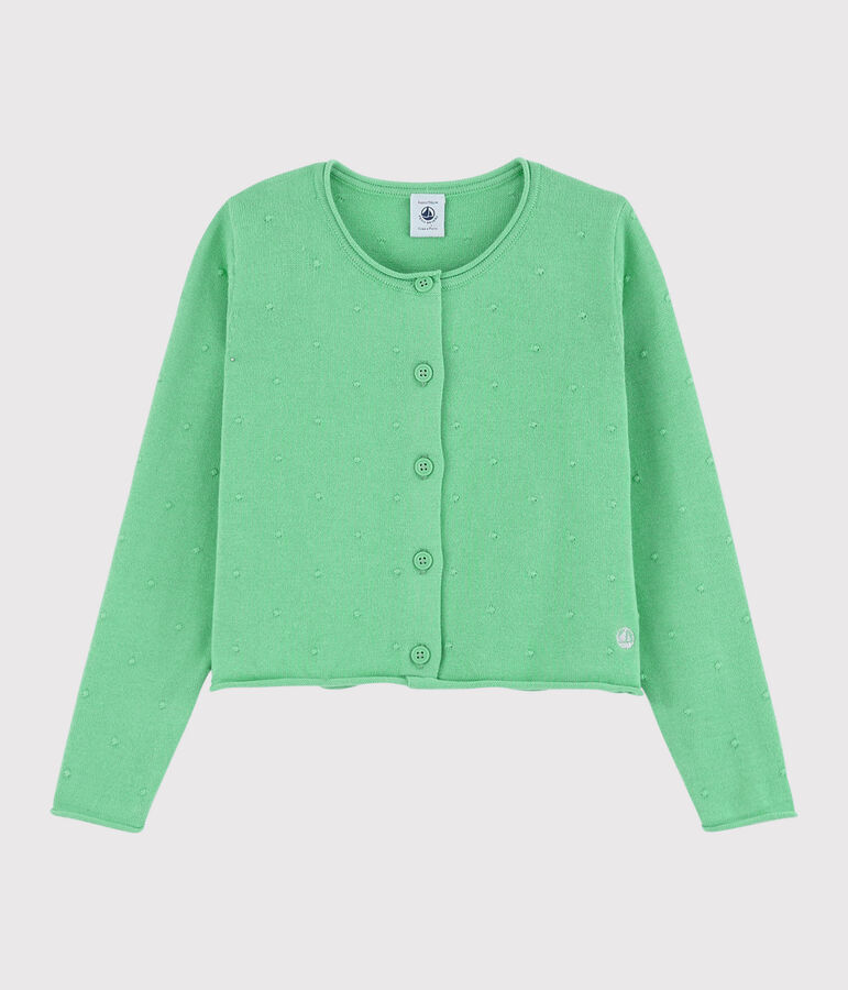 Cardigan en tricot coton enfant fille vert