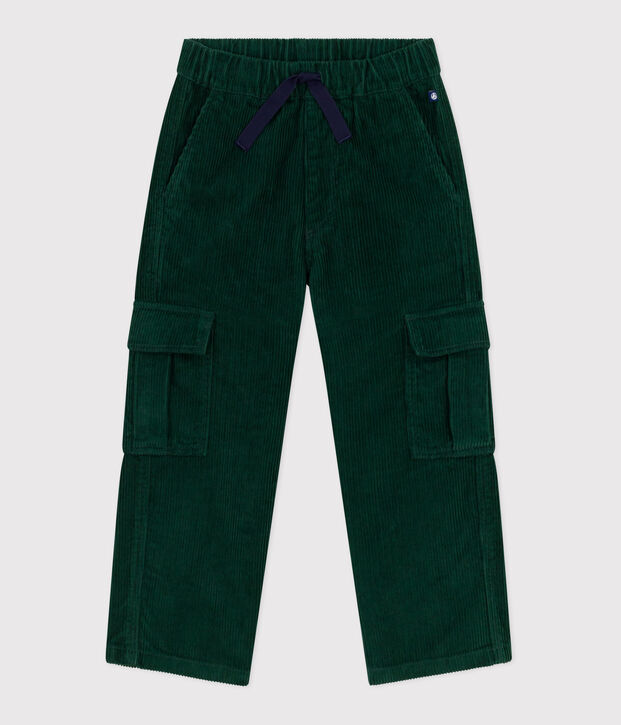 Pantalon cargo enfant en velours uni vert