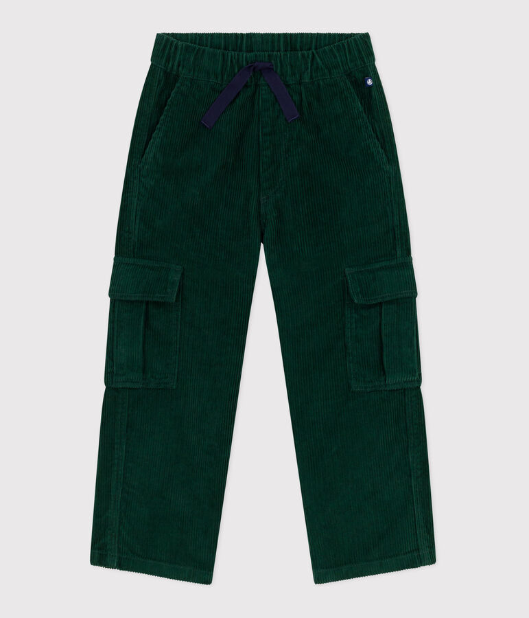 Pantalon cargo enfant en velours uni vert WILLOW