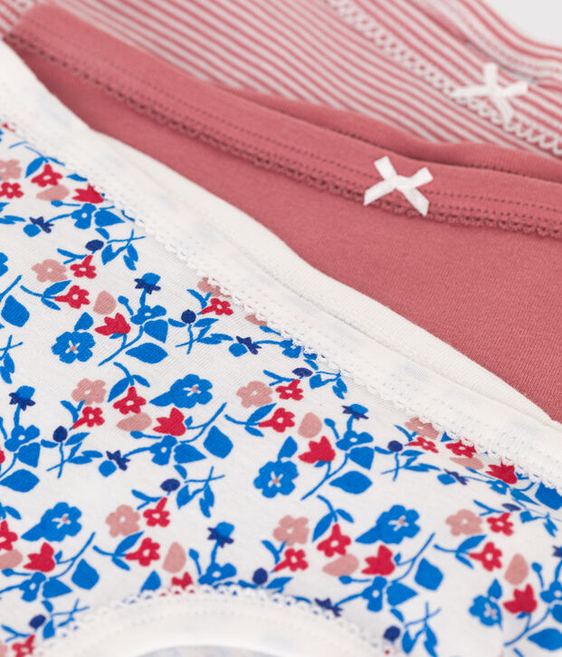 Lot de 3 culottes enfant en coton taille haute fleuries multicouleur