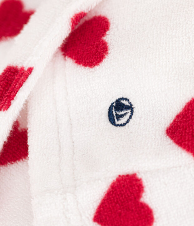 Peignoir c&oelig;ur en &eacute;ponge enfant blanc/rouge