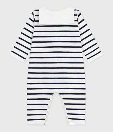 Pyjama bébé en coton sans pieds avec col bateau imprimé rayures (Petit Bateau) - Image 1