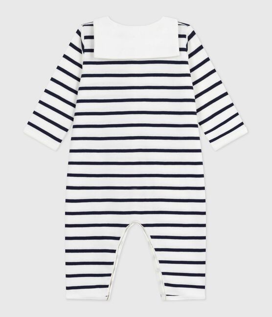 Pyjama bébé en coton sans pieds avec col bateau imprimé rayures blanc MARSHMALLOW/bleu SMOKING