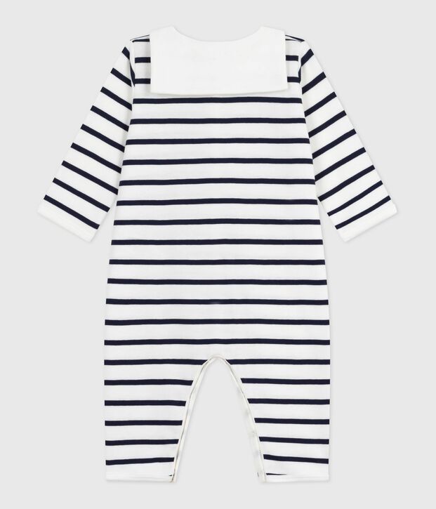 Pyjama b&eacute;b&eacute; en coton sans pieds avec col bateau imprim&eacute; rayures blanc/bleu