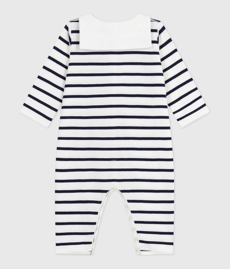 Pyjama b&eacute;b&eacute; en coton sans pieds avec col bateau imprim&eacute; rayures blanc MARSHMALLOW/bleu SMOKING