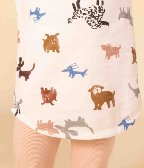 Chemise de nuit chien petite fille en molleton blanc MARSHMALLOW/blanc MULTICO