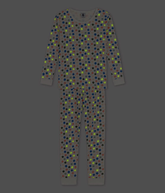 Pyjama snugfit fleurs rétro phosphorescent petite fille en coton blanc MARSHMALLOW/blanc MULTICO