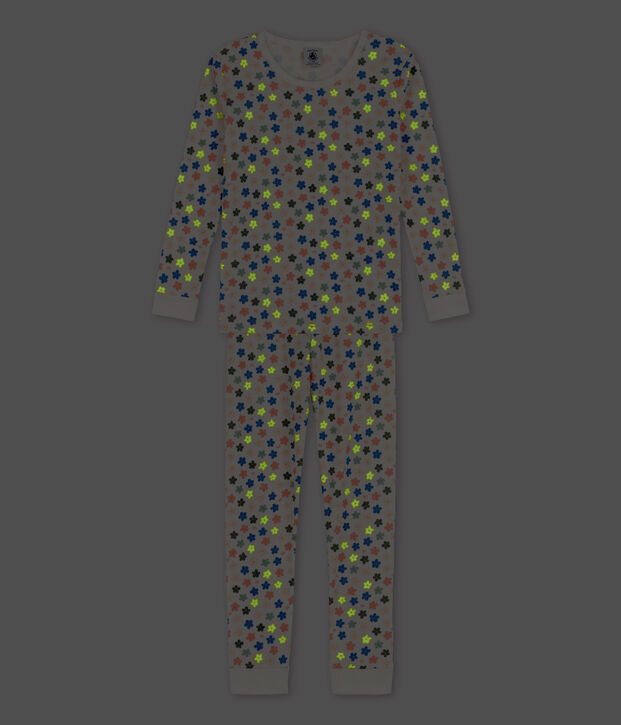Pyjama snugfit fleurs r&eacute;tro phosphorescent petite fille en coton blanc/multicouleur