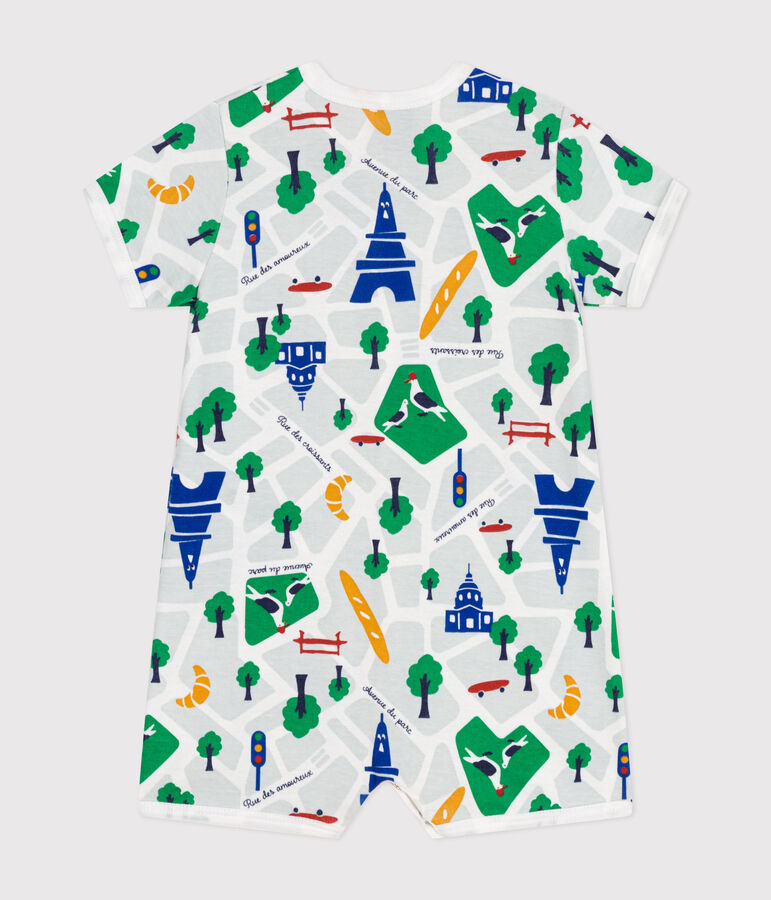 Combinaison courte en coton b&eacute;b&eacute; blanc MARSHMALLOW/bleu MEDIEVAL